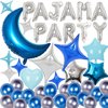 44 Pieces PAJAMA PARTY Balloons Blue Moon Star Heart Aluminum Foil Balloons Silver Latex Balloons for Girls Women Boys Slumber Party Sleepover Birthday Party Spa Party Decoration (Blue)