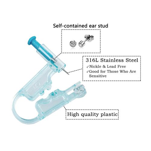 Lishae Ear Piercing Kit, 8 Pcs 4mm Disposable Self Ear Pericings Kit with Ear Studs and 1Pcs Piercing Gun Aid Pierce Kit Tool