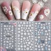 White Flower Nail Art Sticker Decals 5D Self-Adhesive Luxurious Nail Art Decoration Exquisite Pattern Nail Art Supplies White Feather Lace Flower Leaf Carving Design DIY Acrylic Nail Art, 3 Sheet