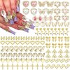 RODAKY 124PCS Gold Nail Charms 3D Butterfly Nail Gems Pink Crystal Heart Nail Art Jewelry Bow Charms for Acrylic Nails Glitter Cute Nail Decoration Metal Rose Cross Charms for Manicure Design