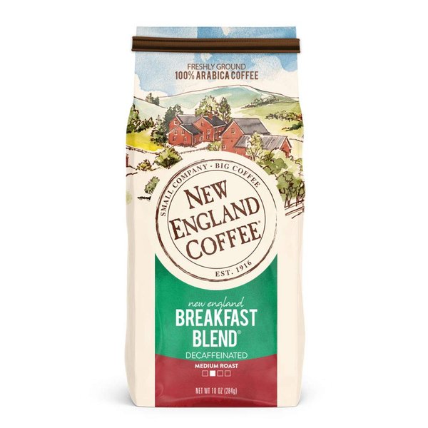 New England Coffee Breakfast Blend Decaffeinated Medium Roast Ground Coffee, 10oz Bag (Pack of 1)