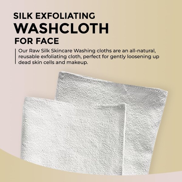 NGHT Silk Exfoliating Washcloth For Face - 100% Raw Silk Face Towel For Women & Men - Quick Drying Face Cloths For Skin & Makeup - Hotel, Spa, Gym 2-Pack