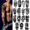 PADOUN Animal Temporary Tattoos, 15-Sheet Black Tiger Lion Wolf Totem Adult Tattoos Temporary, Fake Tattoos Men