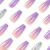 DANMANR Medium Press on Nails Sequins False Nails Art Full Cover Acrylic Coffin Purple Fake Nails for Women and Girls 24PCS