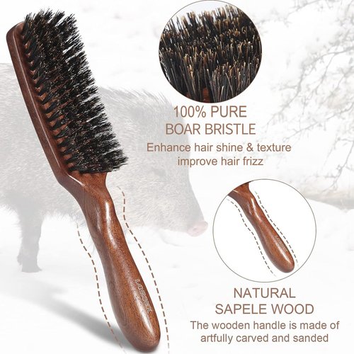 Lorsex Hair brush for Men, Boar Bristles Brush for Fine Thin Medium Hair, Nature Boar Hairbrush for Beard Styling