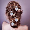 Bridal Hair Combs, 5PCS Wedding Hair Comb Set Crystal Flower Hair Clips Bride Bridesmaid Hair Sides Comb Rhinestone Barrettes, Pearl Flower Hair Pins Hair Accessories for Women Girls (Light Blue)