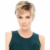 Jolelyne Short Blonde Pixie Cut Layered Wig with Bangs Ombre Light Brown Wig Short Curly Wigs for White Black Women Wavy Fluffy Layered Synthetic Natural Looking Ombre Blonde Wig with Dark Roots Wig