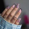 24Pcs Leopard Press on Nails Medium Fake Nails Square Shape Acrylic Nails French Tip Stick on Nails with Designs Glossy Glue on Nails for Women and Girls Nail Art Decorations