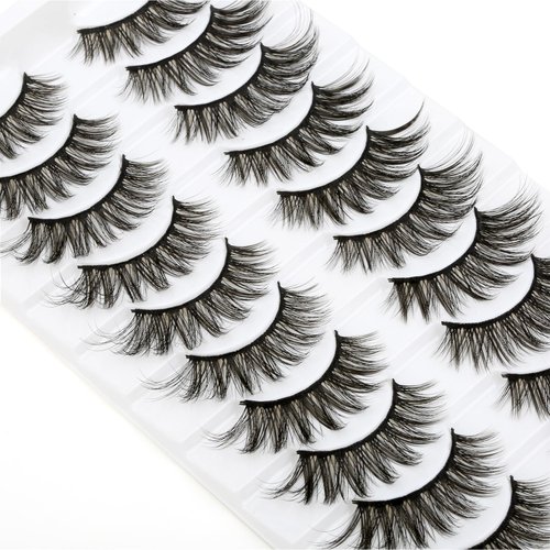 SYlashes False Eyelashes 16mm Faux Mink Lashes Fluffy Cat Eye Lashes Soft Wispy Crossed Luxury Volume Fake Lashes 10 Pairs Pack