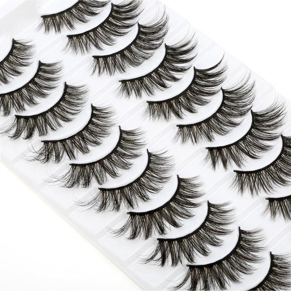 SYlashes False Eyelashes 16mm Faux Mink Lashes Fluffy Cat Eye Lashes Soft Wispy Crossed Luxury Volume Fake Lashes 10 Pairs Pack