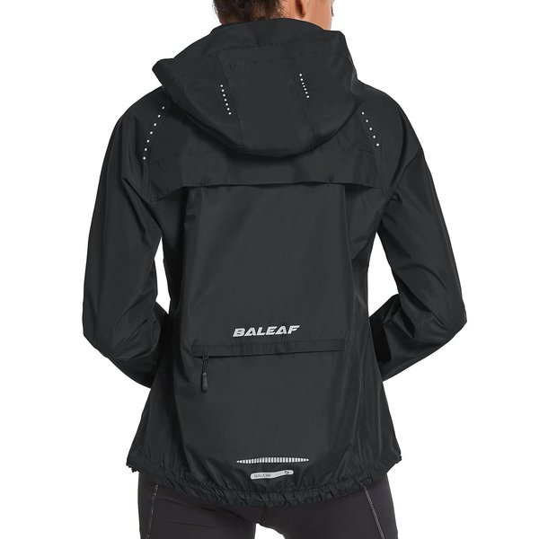 BALEAF Women's Rain Jackets Waterproof Windbreaker Running Cycling Gear Packable Reflective Lightweight Hooded Black M