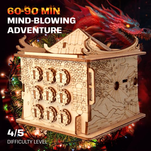 ESC WELT House of Dragon Puzzle Box - 3D Escape Game Money Box - Brain Teaser Puzzle for Adults & Teens - Wooden Escape Room Game - Mind Puzzle Game with Hidden Compartment - Family Games Puzzle