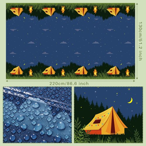 Breling Camping Party Decorations Camping Tablecloth Adventure Camp Out Table Cover Plastic Rectangular Picnic Hiking Table Cloth for Picnic Hiking Camping Birthday Party Supplies(2 Pieces)