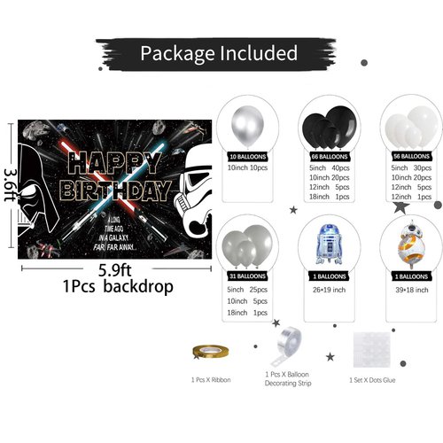 165Pcs Star Galaxy Theme Birthday Party Decorations 1pcs Universe Star Birthday Backdrop 164pcs Black Silver White Latex Balloons Garland Arch Kit Star Birthday Party Supplies