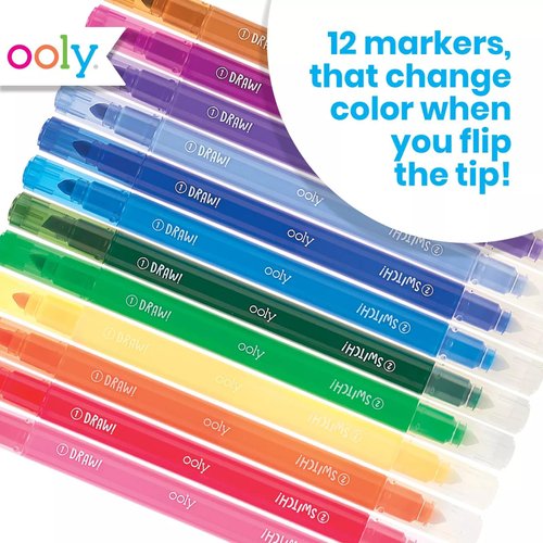 Ooly 12 Pack Switch-eroo Color Changing Markers, Dual Tip Markers for Kids, Double Ended Chisel Tip Markers, Color Change Markers for Art Supplies, Drawing and Stationery Sets
