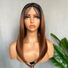 SOKU Ombre Brown Lace Front Wigs With Baby Hair Synthetic Straight Bob Wigs 16 Inch Medium Length Straight Heat Resistant Wigs For Daily Party Use
