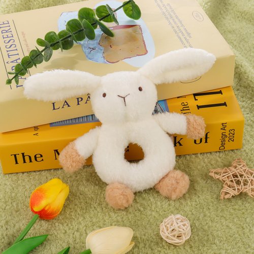 Apricot Lamb Baby Bunny Rabbit Soft Rattle Toy, Plush Stuffed Animal for Newborn Soft Over 0 Months (Brown Bunny, 6 Inches)
