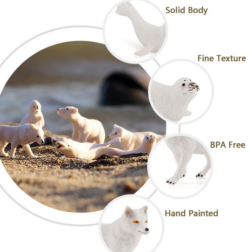 EOIVSH 18PCS Arctic Animal Figures, Realistic Polar Animal Toys Figurines for Kids Toddlers, Plastic Ocean Sea Animal Figures with Arctic Fox Wolf Snowy Owl Polar Bear Reindeer Bluga Whale