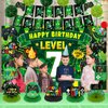 Video Game 7th Birthday Party Decorations Green Black Happy Birthday Level 7 Banner Backdrop Honeycomb Centerpieces Hanging Swirls Tissue Paper Pompoms Kit for Boy 7 Years Old Game Controller Supplies
