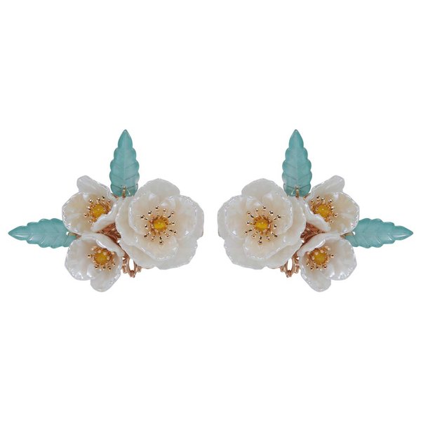 A Pair of Duckbill Clips White Pearl Flowers Hair Accessories Handmade Hair Clips for Women