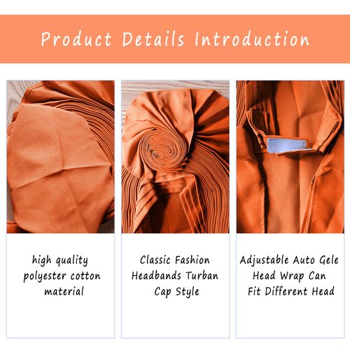 QliHut Nigerian Gele Headties with Beads and Stones African Headtie Women Head Wrap Already Made Auto (Orange)