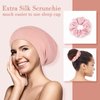 LULUSILK 100% Mulberry Silk Lined Sleep Cap Silk Bonnet for Sleeping, No More Frizzy Tangled Hair, Stay On All Night Adjustable Silk Hair Wrap for Sleeping with Scrunchie, Pink, Pack of 1