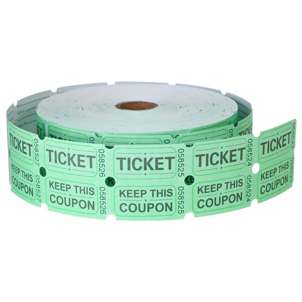 ESSENTIAL 2000 Green Double Raffle Tickets Rolls Printable for Leisure, Movie Watching, Entertainment
