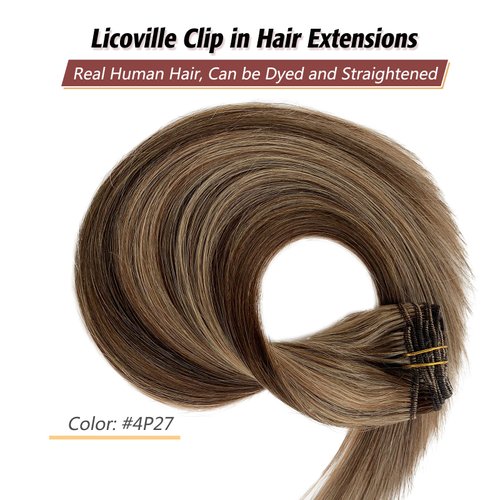 Clip in Hair Extensions Human Hair #4/27 Brown with Highlights Hair Extensions Clip ins Real Human Hair 22 Inch Long Natural Blonde and Brown Balayage Clip in Extensions for Women 70grams 7pcs