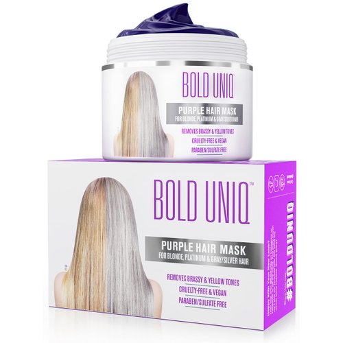 Bold Uniq Purple Hair Mask - Toner for Blonde, Platinum, Bleached, Silver, Gray, Ash & Brassy Hair -Remove Yellow Tones, Reduce Brassiness & Condition Dry, Damaged Hair -Cruelty Free & Vegan -6.76oz