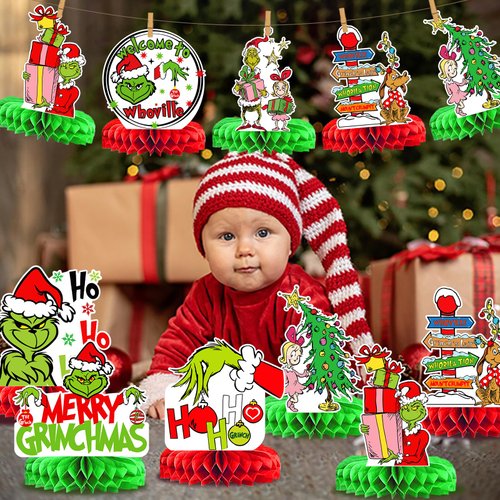 9Pcs whoville Christmas Decorations green Centerpiece ChristmasTable Decorations Christmas Party Decorations Whoville Christmas Decorations for Whoville Party Supplies