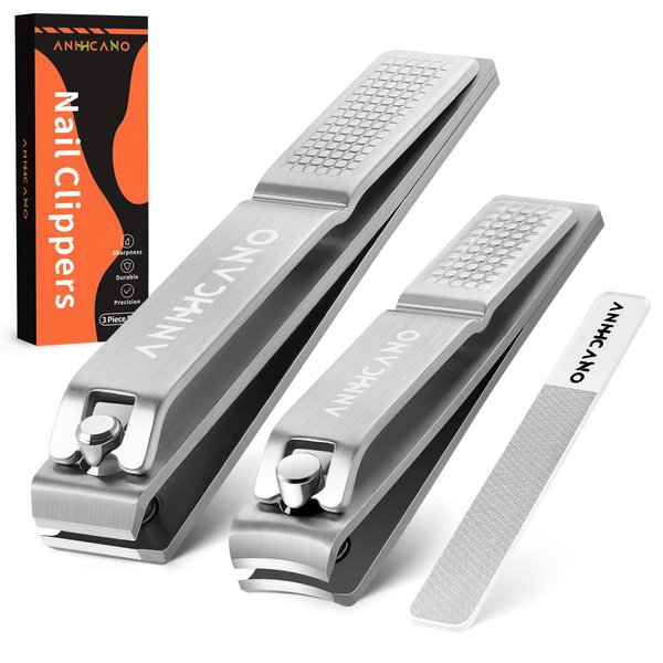 Nail Clippers with Glass Nail File, Ultra Sharp Nail Clipper Set, Professional Fingernail & Toenail Clippers Nail Cutter Set for Men and Women (Silver_Cardboard Box)