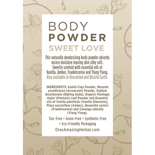 Sweet Love Body Powder, 3 pack, Ora's Amazing Herbal, Scented Talc Free Dusting Powder with Vanilla & Frankincense