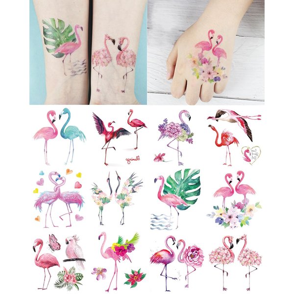 Flamingo Temporary Tattoos for Kids Women, 15 Sheets Summer Pink Tattoo Stickers, Hawaii Beach Waterproof Flamingo Party Birthday Decorations Accessories Favors Supplies Gifts for Boys and Girls