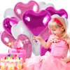 TONIFUL 30Pcs 18 Inch Pink White Heart Balloons Hot Pink Heart Shape Foil Mylar Balloons Decoration for Birthday Valentine's Day Wedding Bridal Shower Anniversary Engagement Party Supplies