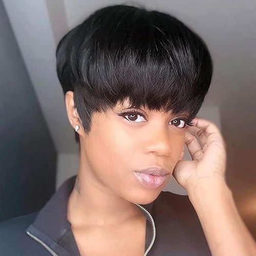 Yargel Hair Pixie Cut Human Hair Wigs for Black Women Glueless Wear and Go Wig None Lace Front Glueless Pixie Wigs Layered Short Human Hair with Bangs for Daily Use (1B)