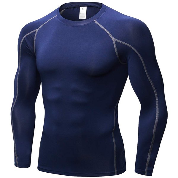 Men's Compression Shirts Long Sleeve, Base-Layer Quick Dry Workout T Shirts Sports Running Tops for Gym Navy