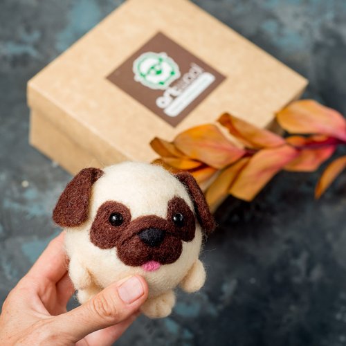 Pug Felting Kit - Starter, Felting Kit for Beginners Adult and Craft Kit, Unique Felt Animal, Felting Tools Included Felting Needles, Felting Pad, Felting Wool and Video Instruction