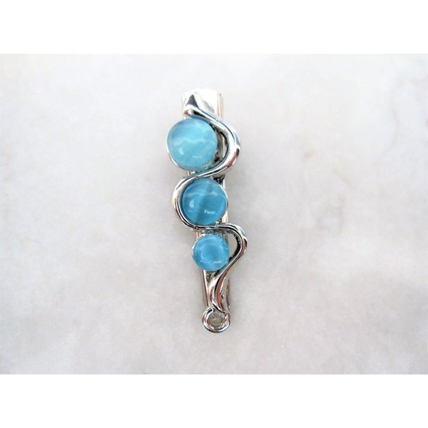 Generic Small blue stone silver metal alligator hair claw clip clamp for fine thin hair