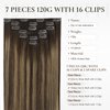 EYEFULL STELL Ombre Clip in Hair Extensions 20 inch 120G 7PCS Remy Real Human Hair Balayage Chocolate Brown to Caramel Blonde Clip on Human Hair Extensions Natural Straight Clip ins Hair Double Weft
