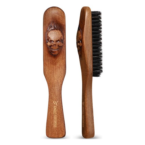 EAGLE FORTRESS Inferno Styler, 100% Pure Boar Bristle Beard & Hair Brush for Men, Wood, Healthier Beards and Hair, Double Duty, Devil's Head Design, Ergonomic Handle, All Hair Types