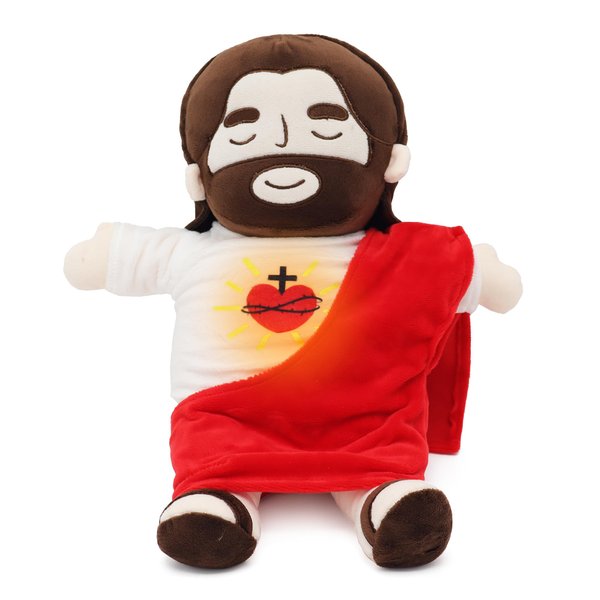 Yelakey Officially Jesus Plush Breathing Soothing Jesus Stuffed Animal Heart of Jesus Toy Savior Doll for Church Sunday School Religious Easter Gift for Kids (Red)