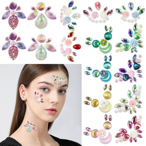 16 Clors Rainbow 3D Rhinestone Crystal Tattoo Sticker Eyebrow drill Glitter Eyeliner Eyebrow Makeup Face Eyes Diamond Temporary Tattoo for Women Festival Accessory Art Decals Decorations