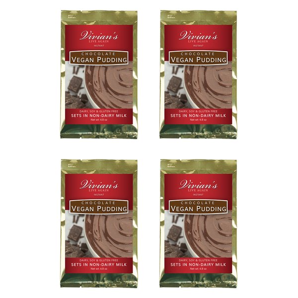 Vegan Chocolate Instant Pudding Mix 4 Pk by Vivian's Live Again Dairy Free, Soy Free, Gluten Free
