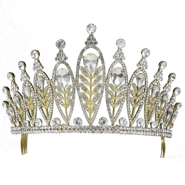 Janefashions Elegant Floral Clear Crystal Rhinestone Tiara Crown Bridal Prom Pageant T11885 Gold