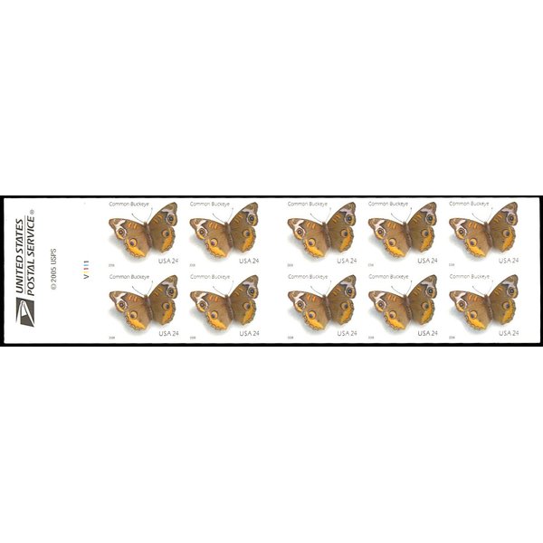 Common Buckeye Butterfly, Full Booklet Pane of 10 x 24-Cent Postage Stamps, USA 2006, Scott 4001