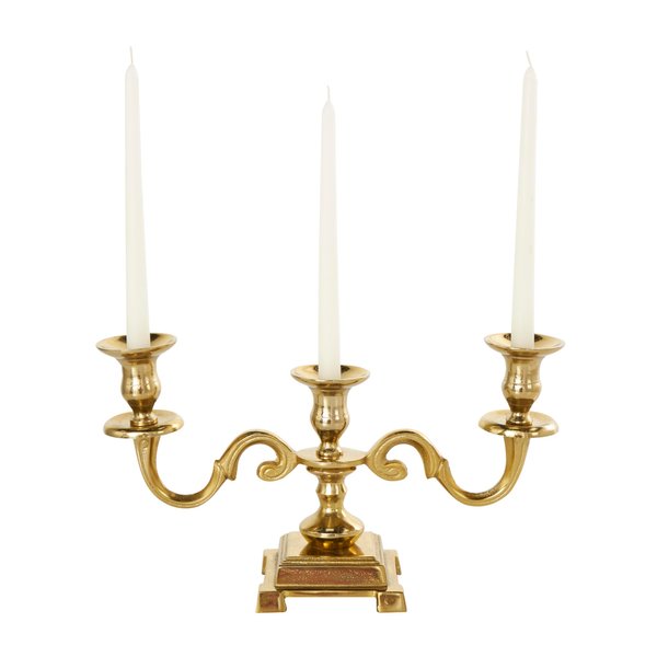 The Novogratz Aluminum Metal Scrolled Candelabra, 15" x 5" x 7", Gold