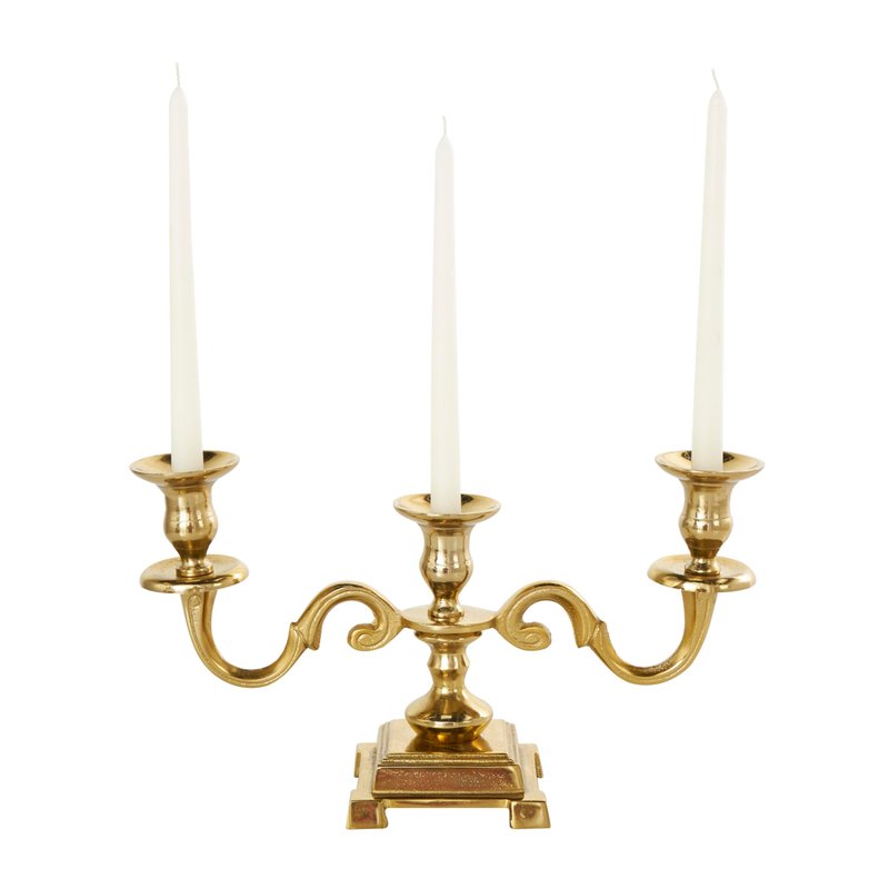 The Novogratz Aluminum Metal Scrolled Candelabra, 15" x 5" x 7", Gold