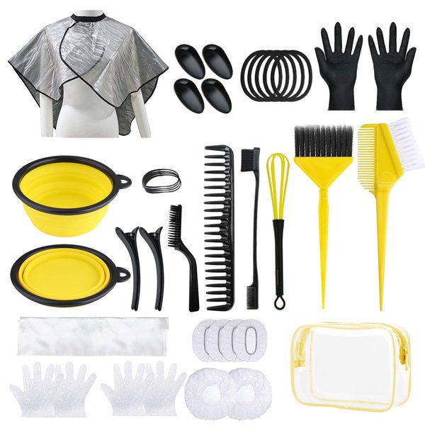 SOFYE Hair Dye Kit 30 PCS Hair Coloring Kit, Hair Dye Brush and Bowl Set with Tinting Bowl, Ear Cover, Gloves, DIY Salon Hair Painting Bleaching Tools (Yellow)