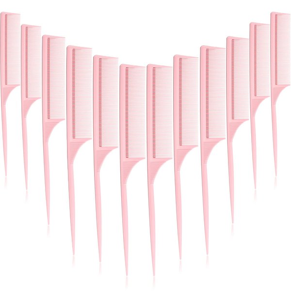 10 Pieces Rat Tail Comb Styling Carbon Heat Resistant Comb Anti Static Teasing Comb for Back Combing Root Teasing Adding Volume Evening Styling(Pink)