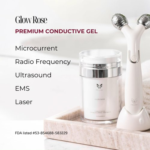 Glow Rose Conductive Gel for Face - Hyaluronic Acid, Collagen, Vitamin C, Microcurrent and Radio Frequency Gel Conductor for Youthful Skin - Conductive Gel for Microcurrent